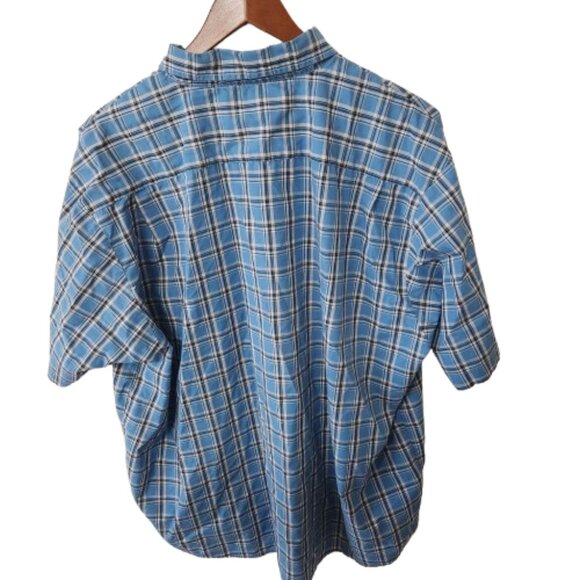 Wrangler Men’s 2XL Short Sleeve Button Down Shirt Blue White Plaid - Picture 3 of 6